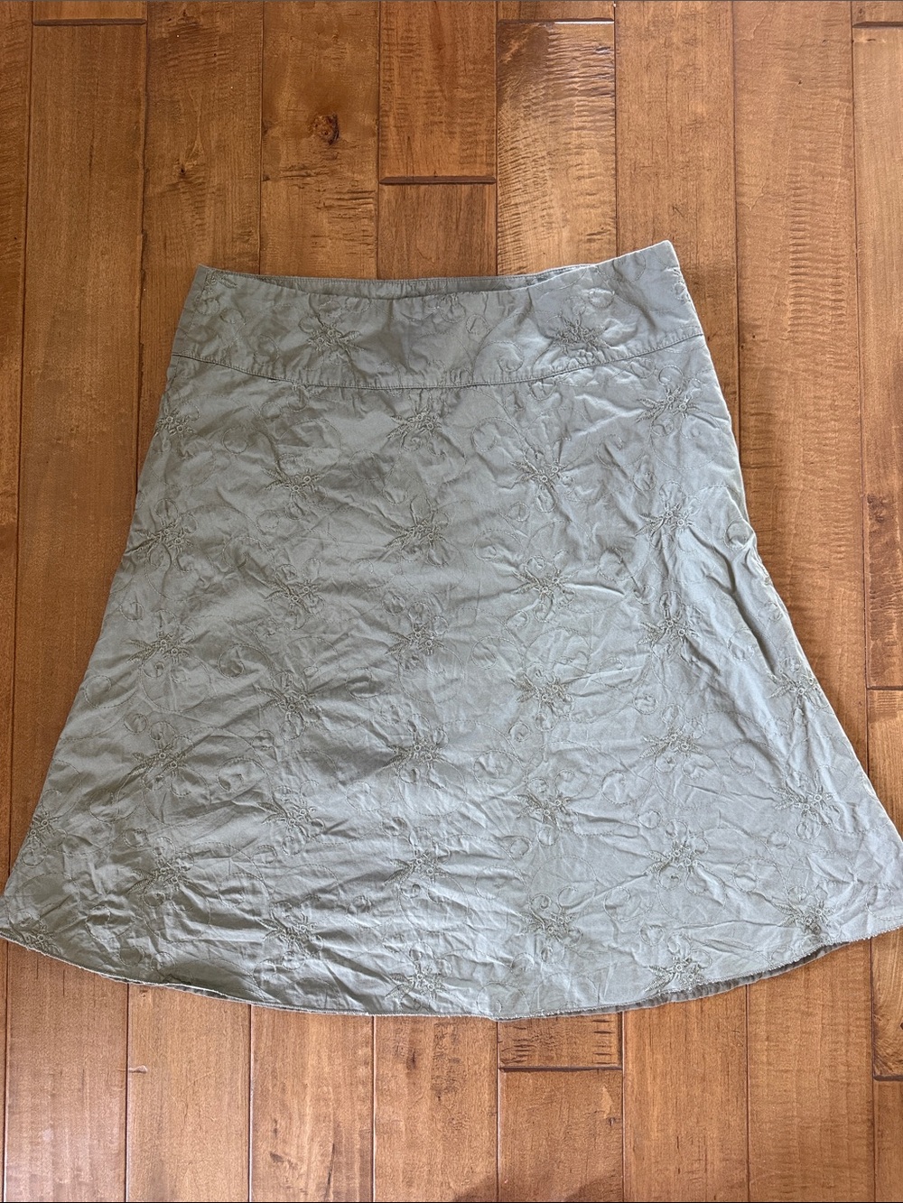 Vintage Light Sage Embroidered A-Line Skirt - Women